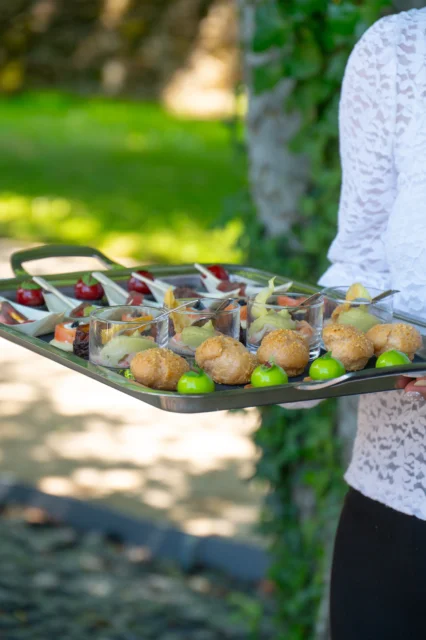 Plateau de bouchées apéritives servi en extérieur