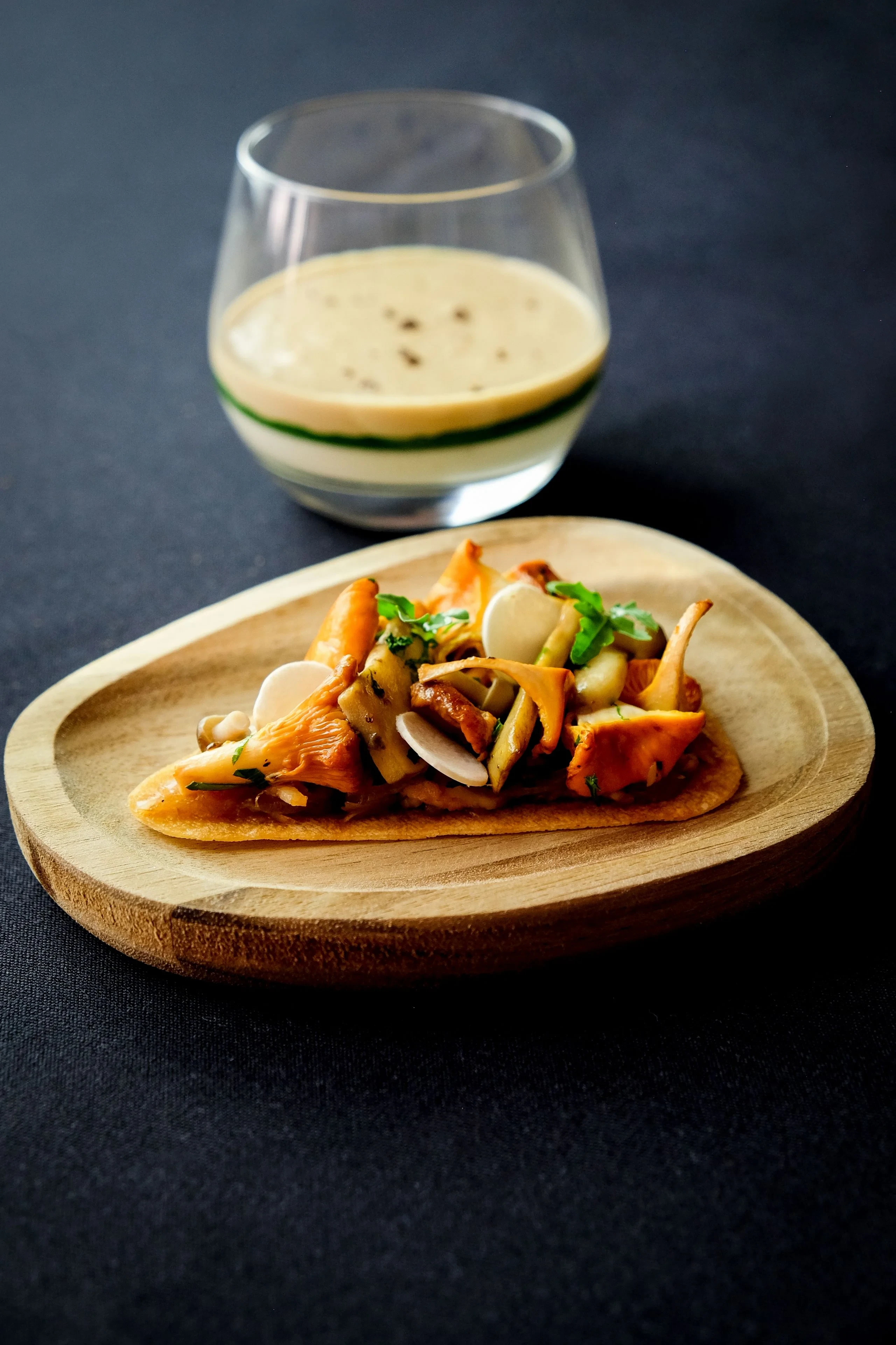 Taco aux champignons et verre de bière