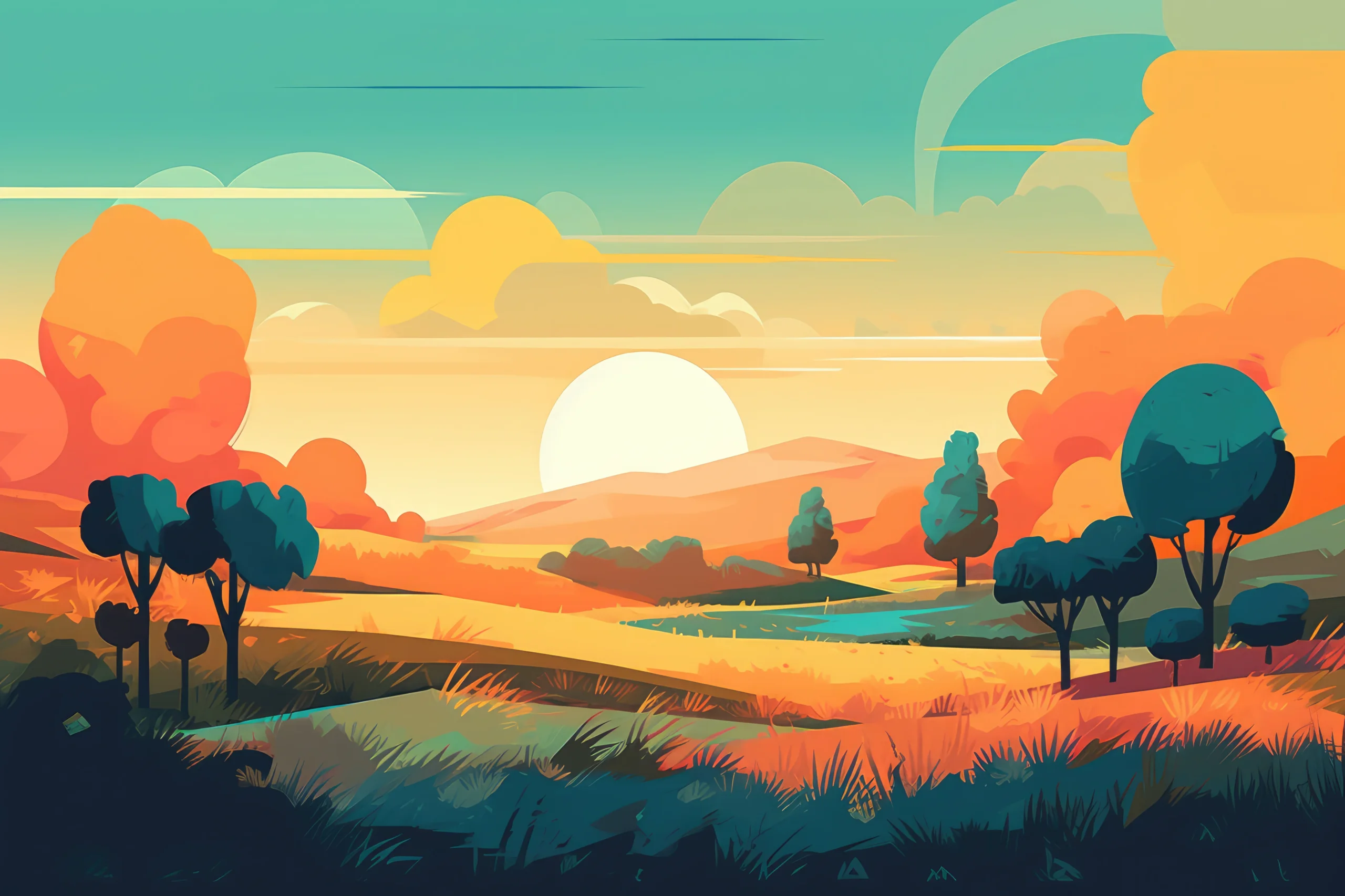 serene mountain hills landscape depicted minimalist illustration soft muted colors
