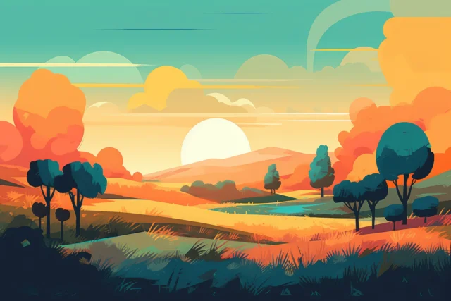 serene mountain hills landscape depicted minimalist illustration soft muted colors